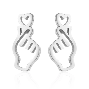 Stud Earrings Stainless Steel Finger Heart Gesture Dainty Small Minimalist Hip Hop Punk Fashion Jewelry For Women