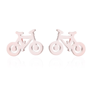 Minimalist rose gold bicycle shaped stainless steel stud earrings with reflective finish