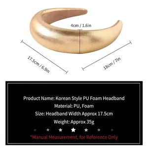 Golden matte PU leather padded headband with sponge thickness dimensions 18x17.5x4cm
