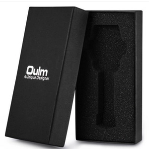 Opened black rectangular Oulm watch gift box with premium foam lining and white logo