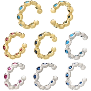 Set of C-shaped ear bone clips with colorful cubic zirconia in gold and silver finish