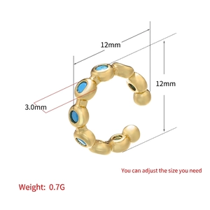Gold C-shaped ear cuff with blue cubic zirconia stones and 12mm diameter dimensions
