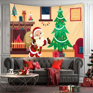 Christmas tapestry with Santa and tree decoration for cozy living room wall hanging