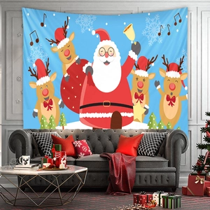 Cartoon Santa Claus and reindeer Christmas wall tapestry for festive home room decoration