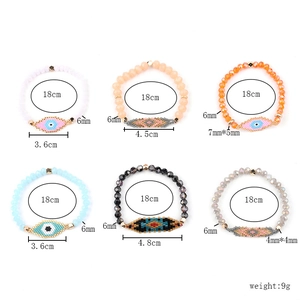 Set of 6 Miyuki evil eye beaded bracelets with colorful crystals and adjustable fit