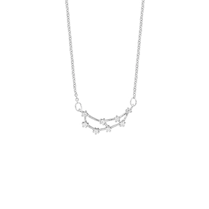 Minimalist silver zodiac constellation pendant necklace featuring white crystal gemstones