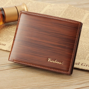Portefeuille Homme Cuir PU Texture Grain De Bois Pliable Emplacements Cartes Fenêtre ID Business Chic Court