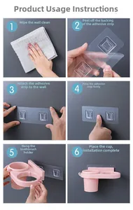 Step-by-step installation guide for the punch-free wall-mounted hairdryer and toothbrush holder