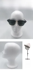 Macro detail of retro semi-rimless sunglasses on a female mannequin display head