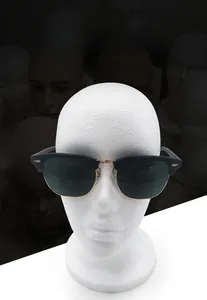 Detailed view of female foam mannequin head in white EPS material showing sunglasses display