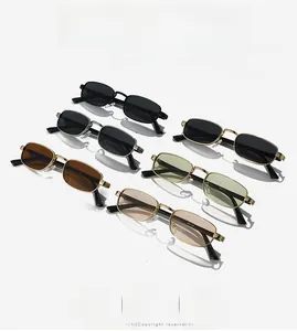 Multi-colored rectangular sunglasses collection with metallic frames in retro style