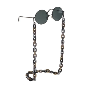 Retro round sunglasses with thick mixed-color acrylic eyewear chain on white background