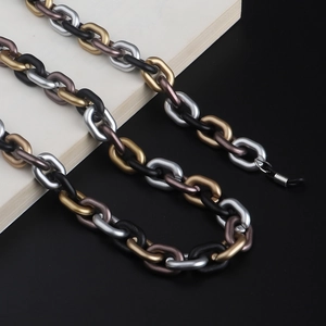 Minimalist resin acrylic eyewear chain with multi-color matte links in gold, silver and black