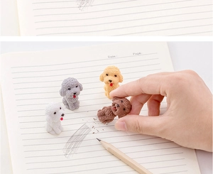 Cute cartoon animal erasers for students, creative puppy stationery set for kids school gifts.