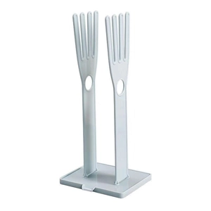 Foldable plastic drying rack with drain tray for household gloves and rags on countertop