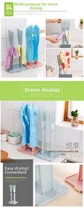 Foldable plastic drying rack with drainage tray for kitchen gloves and cleaning cloths