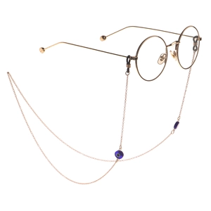 Chaîne de lunettes dorée avec perles d'oeil bleu pour montures rondes rétro chic