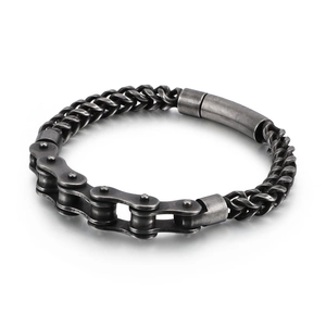 Robustes Edelstahl-Biker-Armband in Gunmetal mit Panzerkette und Magnetverschluss