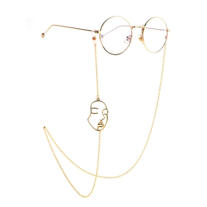 Non-Slip Glasses Chain With Minimalist Abstract Face Outline Pendant Metal Eyeglass Lanyard Holder Fashion Artistic Style
