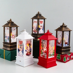 Christmas LED lantern set with Santa and snowman patterns on decorative gift boxes