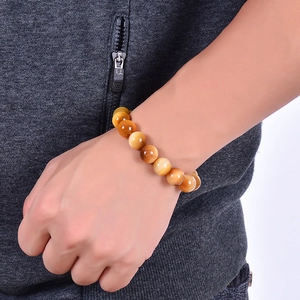 Bracciale in perle di occhio di tigre dorato naturale per uomo e donna, seta lucida