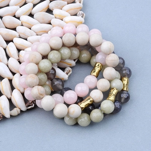 Bohemian multi-layer natural stone beaded bracelet set with textured copper tubes