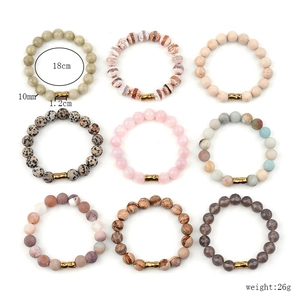 Bohemian natural stone beaded bracelets with gold tube accents in nine diverse crystal colors