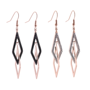 Boucles D'oreilles Pendantes Géométriques En Acier Titane Avec Strass Double Anneau Creux Bijoux Élégants Pour Femmes