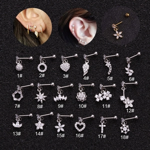Set of 18 stainless steel stud earrings with cubic zirconia in multiple geometric shapes