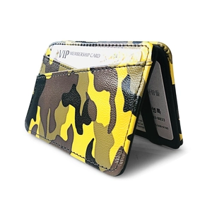 Slim camo PU leather magic wallet with card slots in vibrant yellow and brown pattern