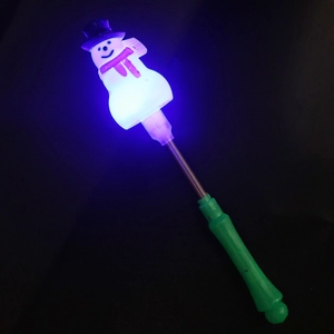 Glow snowman spring wand with blue LED light and green handle for Christmas party