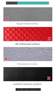 Warning signs over rough, matte, and leather surfaces not suitable for sticker application