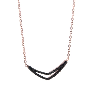Minimalist multi-layer rose gold titanium necklace with double V black crystal pendant