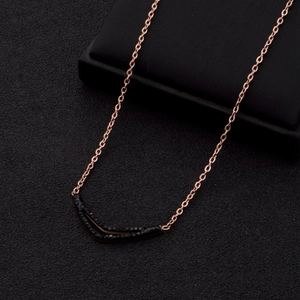 Minimalist rose gold titanium multilayer necklace with black gemstone curved bar pendant