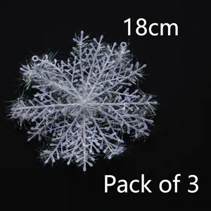 White 18cm Christmas snowflake decorations, 3 pcs per pack, shimmering glitter ornaments