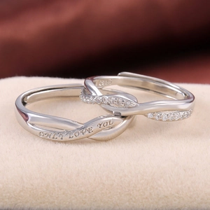 ONLY LOVE YOU couple rings in silver with adjustable bands and sparkling zircon stones