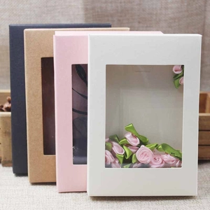 Minimalist kraft paper gift boxes with PVC window in white pink black and brown