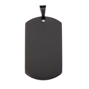 Polished black stainless steel military style dog tag pendant with hanging hole