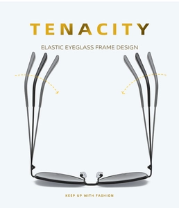 Detail of high-elasticity eyeglass frame design with flexible black metal temples