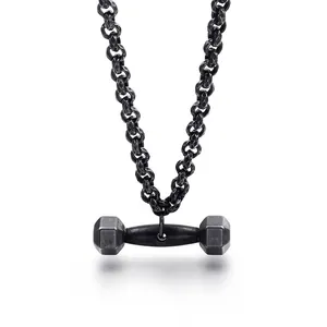 Collier Pendentif Haltère En Acier Inoxydable Chaîne Lourde Fitness Musculation Gym Bijoux Vintage Pour Hommes Femmes