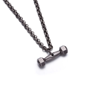 Pendentif haltère en acier titane pour couples avec chaîne à maillons robuste et chic