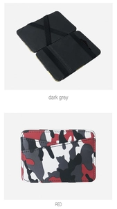 Detail of camouflage wallet showing internal elastic strap and multi-slot card holder