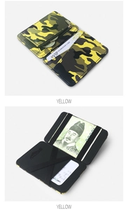 Detail of camouflage magic wallet with zipper pocket and cross elastic straps for cash