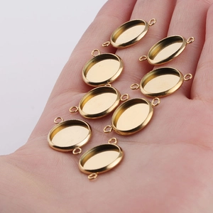 Gouden roestvrijstalen ovale connectoren met dubbele lussen voor DIY sieraden 12mm