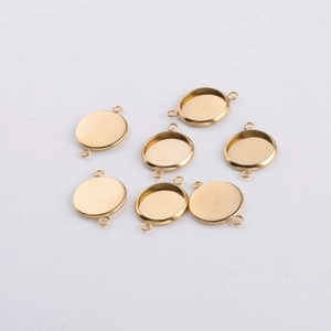 Gouden roestvrijstalen 12mm ronde hangerbasis met dubbele lussen voor DIY-sieraden