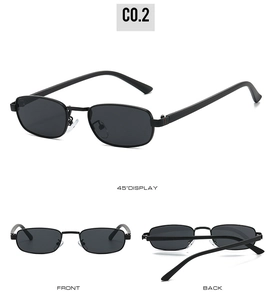 Detailed views of rectangle sunglasses featuring vintage metal frame and iconic striped temples