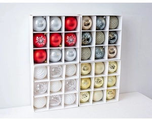 Detail of 8cm Christmas ball ornaments set showing various painted textures and glitters