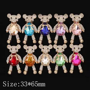 Set of 10 colorful teddy bear pendants with gold plating and drop-shaped crystals