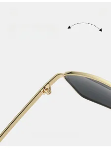 Detail of durable texture hinge on vintage metal square sunglasses with gold frame