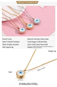 Detailed size specifications for the 13mm opal evil eye pendant and 450mm stainless steel chain